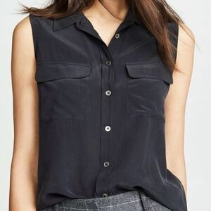 ⚡️ Equipment Shirt ⚡️ Silk Women's Sleeveless Collar Medium Gray Pockets